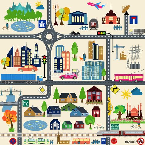 Vector: Modern city map elements for generating your own infographics, m City Maps Illustration, Map Generator, Hawaiian Party Decorations, Map Pattern, City Cartoon, Town Map, Square Wall Clock, Paper Coaster, Pattern Glass