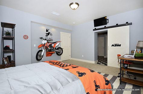 Boys bedroom, dirtbike themed,design by Designer, Candance Toscano at Toscano Interiors. More information at www.toscanointeriors.com Motocross Themed Bedroom, Boys Dirtbike Room, Dirtbike Room Ideas, Dirt Bike Room Ideas, Bike Bedroom Ideas, Dirt Bike Room For Boys, Motocross Bedroom Ideas, Motocross Bedroom Decor, Motocross Boys Room