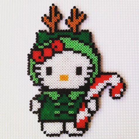 Hello Kitty Iron Beads, Perler Bead Pokemon Patterns, Christmas Perler Beads, Hamma Beads Ideas, Pokemon Pattern, Hello Kitty Crafts, Pearl Beads Pattern, Hello Kitty Christmas, Fuse Bead Patterns