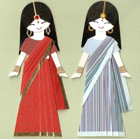 INDIAN GIRL IN SARI PAPER DOLL CARD TOPPER SET OF by kirakirahoshi Crafts Drawing, Asian Crafts, Indian Dolls, Dress Card, Paper People, Origami 3d, Paper Dress, Indian Crafts, Card Toppers