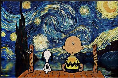 Snoopy Starry Night, Starry Night Parody, Snoopy Icons, Snoopy Painting, Canvas Easy Painting Ideas, Canvas Easy Painting, Funny Painting, Painting Ideas On Canvas Easy, Koi Fish Drawing