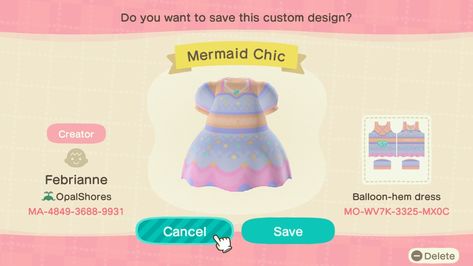 Animal Crossing Mermaid, Animal Crossing Hair, Acnh Dress, Acnh Custom Design, Acnh Custom Designs, Hat And Dress, Chic Hat, Animal Crossing Qr Codes Clothes, Qr Codes Animal Crossing