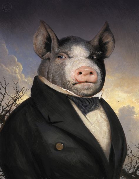 Bill Mayer - George Orwell's Animal Farm Animal Dress Up, Illustration Kunst, Pig Art, Animal Portraits Art, Arte Animal, Animal Heads, Art And Illustration, Dog Paintings, Gouache Painting