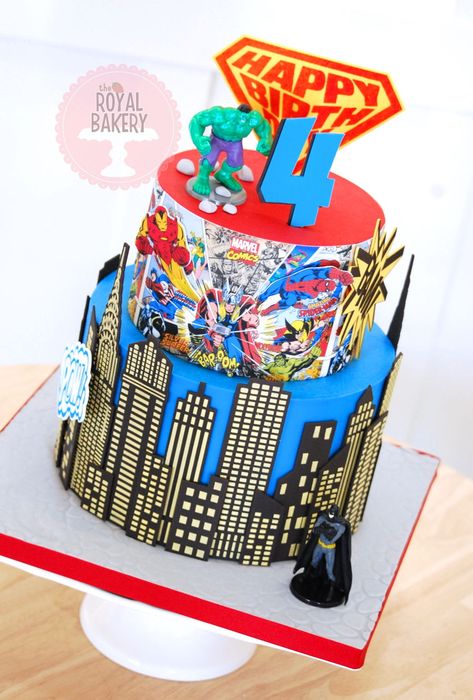 Superhero Cake  on Cake Central Pretty Cake Ideas, Cake Table Ideas, Superhero Cakes, Golden Bday, Superman Cakes, Easy Minecraft Cake, Disney Cake, Skull Cake, Avenger Birthday Party