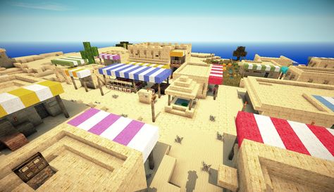 Minecraft Desert Marketplace, Minecraft Desert Market Stall, Minecraft Desert Market, Minecraft Bazaar, Desert Bazaar, Houses To Build In Minecraft, Minecraft Desert Builds, Minecraft Desert House, Desert Kingdom