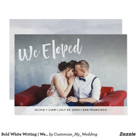 We Eloped Sign, We Eloped, Wedding Announcements Photos, Inexpensive Wedding Invitations, Wedding Announcement Cards, Elopement Announcement, Wedding Postcard, Private Wedding, Gold Foil Wedding