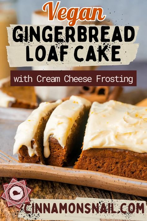 Vegan Gingerbread Loaf Cake With Cream Cheese Frosting Vegan Ginger Cake, Baking Recipes Vegan, Vegan Gingerbread Loaf, Cake Recipes Vegan, Dairy Free Nutella, Gingerbread Loaf Cake, Gingerbread Loaf Recipe, Christmas Vegan, Gingerbread Loaf