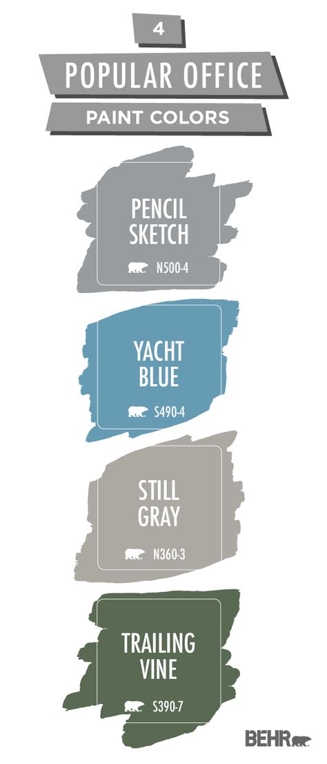 Looking to refresh your home office? Why not add a new coat of paint while you’re at it! This popular Behr Paint color palette is the perfect choice. Click below to explore trending shades of blue, gray, and green. Earth Tones Paint, Farmhouse Color Palette, Interior Design Institute, Farmhouse Paint Colors, Family Room Fireplace, Farmhouse Paint, Pintura Exterior, Farm House Colors, Behr Paint