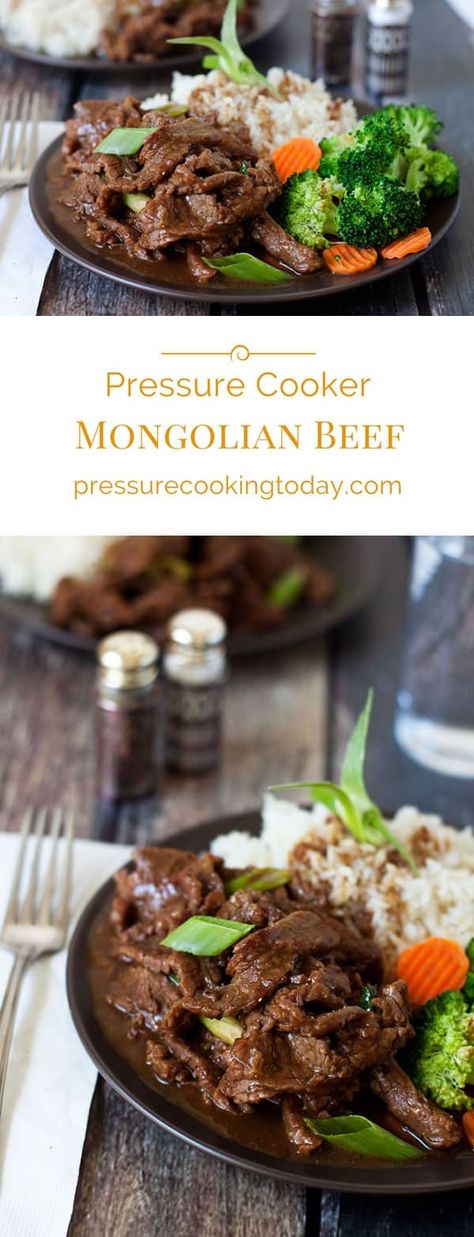 A pressure cooker version of PF Changs popular beef dish. This (Instant Pot) Pressure Cooker Mongolian Beef is made with flank steak thinly sliced then cooked in a lightly sweet, garlic ginger sauce until it's melt in your mouth tender. Garlic Ginger Sauce, Pressure Cooking Today, Mongolian Beef Recipes, Pressure Cooking Recipes, Pf Changs, Electric Pressure Cooker Recipes, Mongolian Beef, Ginger Sauce, Best Instant Pot Recipe