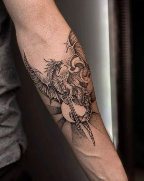 #tattoo, #tattoos, #inked, #tattooart, #tattooedwomen, #tattooedguys, #tattooinspiration, #tattooideas, #tattooworldwide, #tattoosociety, #InkLaughs, and #TattooFails​ Dope Tattoos For Men, Forearm Dragon Tattoo, Wrist Tattoos Men, Dragon Tattoo Forearm, Tatuaje Studio Ghibli, Forearm Cover Up Tattoos, Half Sleeve Tattoos Forearm, Dragon Tattoos For Men, Simple Tattoos For Guys