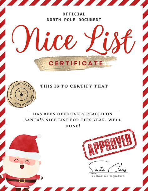 18 Nice List Certificates (Free PDF Printables) Christmas Certificate Printable, Santa Nice List Certificate Free, Nice List Certificate Free Printable, Christmas Certificate, Christmas List Printable, Frozen Silhouette, Free Letters From Santa, Xmas Letter, Bad Elf