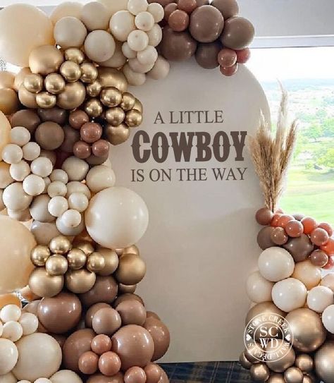 A Little Cowboy is on the Way Baby Shower Decal for Party Decorations. Boy or Girl Country Western Baby Shower Decorations. Cowgirl Baby - Etsy Wood Balloon Backdrop, Baby Shower Poster Board Ideas, Western Baby Shower Decorations, Arch Backdrop Balloons, Vinyl Party, Backdrop Balloons, Willow Wolf, Rodeo Baby, Cow Baby Showers