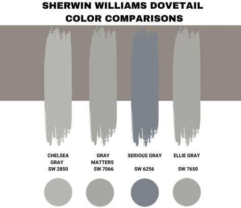 Sherwin-Williams Dovetail Color Comparisons Gauntlet Gray Sherwin Williams, Dovetail Sherwin Williams, Sherwin Williams Dovetail, Neutral Paint Palette, Gauntlet Gray, Sherwin Williams Gray, Chelsea Gray, Greige Paint, Paint Palettes