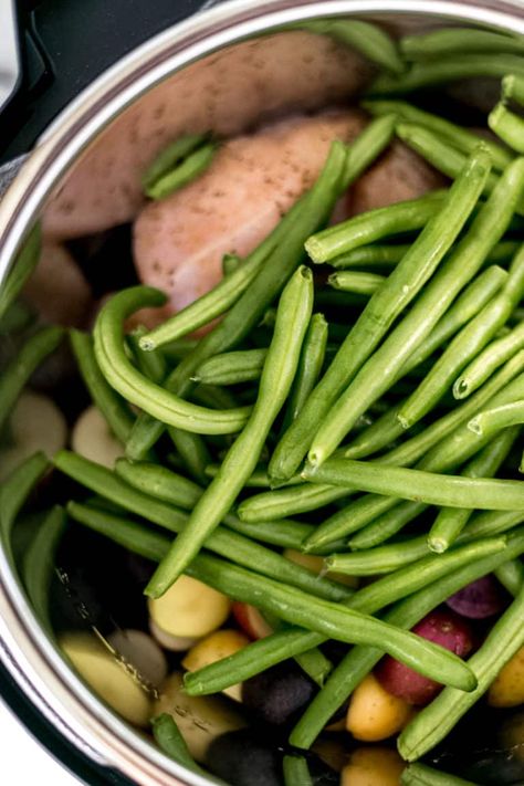 Green Beans Pressure Cooker, Instant Pot Chicken And Potatoes, Chicken Green Beans Potatoes, Dumplings Chicken, Instant Pot Chicken And Dumplings, Chicken Instant Pot, Chicken Green Beans, Chicken And Potatoes, Green Beans And Potatoes