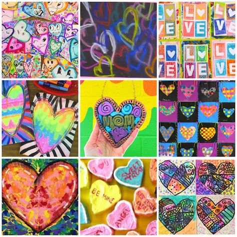 Cassie Stephens: 25 of my Favorite Lessons for Celebrating Love! Heart Art Projects For Elementary, Cassie Stephens Art Lessons, Heart Art Lesson, Valentines Art Lessons, Heart Art Projects, Valentine Art Projects, Winter Art Lesson, Cassie Stephens, Old Candy