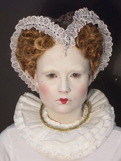 Elizabethan Make Up 1800s Makeup, Elizabethan Hair, 1900's Makeup, 18th Century Makeup, Victorian Makeup, Historical Makeup, Historical Hairstyles, Lizzie Hearts, Elizabethan Era