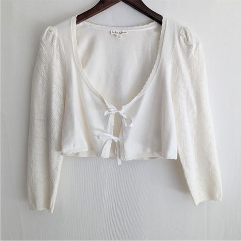 For Love And Lemons | Sweaters | For Love And Lemons White Tie Front Puff Sleeve Pointelle Crop Cardigan Medium | Poshmark Crop Cardigan, Tie Front Cardigan, Love And Lemons, White Tie, Cropped Cardigan, For Love And Lemons, For Love, Puff Sleeve, Cardigans