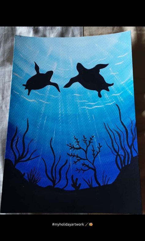 Life Under The Sea Drawings, Underwater Dreamland Drawing, Sea Easy Painting, Under The Sea Drawing Ideas, Water Art Ideas, Sea Life Painting Easy, Underwater Life Drawing, Water Is Life Drawings, Marine Life Sketches