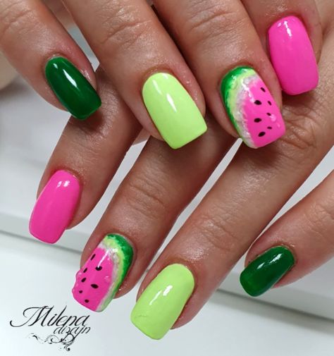 Grapefruit Nails, Sorbet Nails, Watermelon Nail Designs, Ambre Nails, Watermelon Nail Art, Fruit Nail Designs, Fruit Nail Art, Watermelon Nails, Pink Nail Art