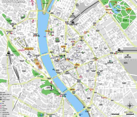 Budapest Tourist Map, Szechenyi Baths, Fisherman's Bastion, Nightlife Club, Tourist Map, Danube River, Castle Hill, Street House, City Park