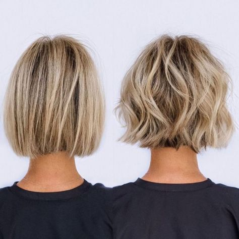 Short Blunt Bob for Fine Hair Chin Length Bob Blonde, Chin Length Bob With Bangs Fine Hair, Blonde Jaw Length Bob, Bluntcut Bob Styling, Bluntcut Bob Chin Length, Dimensional Highlights, Short Hairstyles For Fine Hair, Messy Waves, Chin Length Haircuts