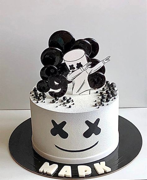 Fortnite Marshmello Cake, Marshmello Cake, Fortnight Cake, Karate Cake, 7th Birthday Boys, Fortnite Cake, Teen Cakes, White Birthday Cakes, Vintage Birthday Cakes