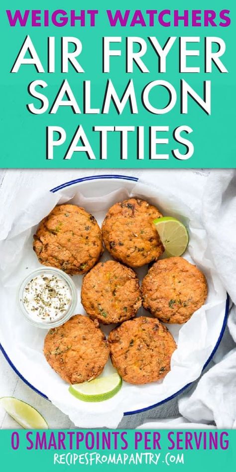 Air Fryer Salmon Patties are a quick and easy healthy meal that is packed with flavour. The Air Fryer makes them nice and crispy on the outside, yet keeping them tender and moist inside. Click through to get this awesome recipe!! #airfryer #airfryerrecipes #airfryersalmonpatties #airfriedsalmonpatties #salmonrecipes #salmonpatties #easyseafoodrecipes #lowcarbrecipes #wwrecipes #wwrecipes #zeropoints #weightwatchers  #weightwatchersrecipes Air Fryer Salmon Patties, Weight Watchers Air Fryer, Air Fryer Recipes Meat, Air Fryer Recipes Vegetables, Air Fryer Recipes Low Carb, Air Fryer Recipes Breakfast, Air Fryer Recipes Snacks, Easy Healthy Meal, Air Fryer Recipes Vegetarian