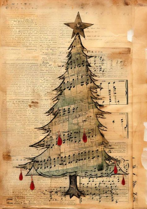 Vintage Christmas Music Printable, Christmas Art Journal Pages, Junk Journal Christmas Cards, Christmas Junk Journal Page Ideas, Vintage Christmas Images Printables Free, Free Christmas Tree Printables, Christmas Vintage Images, Christmas Junk Journal Ideas, Free Junk Journal Vintage Printables