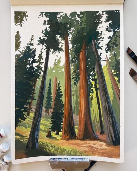 Fall Gouache Painting, Closet Mural, 2023 Sequoia, Gouache Practice, National Park Watercolor, Nature Inspired Painting, Painting Gouache, Pen Art Drawings, Artsy Photos