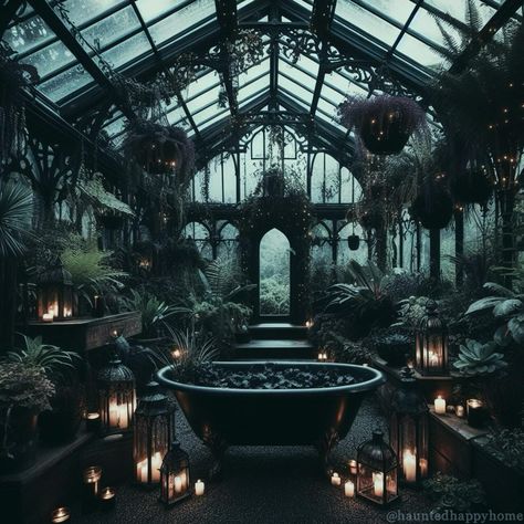 All Posts • Instagram Dark Greenhouse, Dark Conservatory, Gothic Conservatory, Goth Witch Aesthetic, Witchy Bathroom, Backgrounds Ideas, Witchy Cottage, Dark Interior Design, Tattoo Website