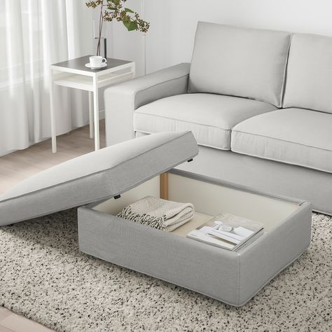 KIVIK Ottoman with storage, Orrsta light gray - IKEA Kivik Footstool, Footstool With Storage, Kivik Sofa, Ikea Kivik, Ottoman Storage, Storage Footstool, Seat Storage, Fabric Ottoman, Ottoman Coffee Table