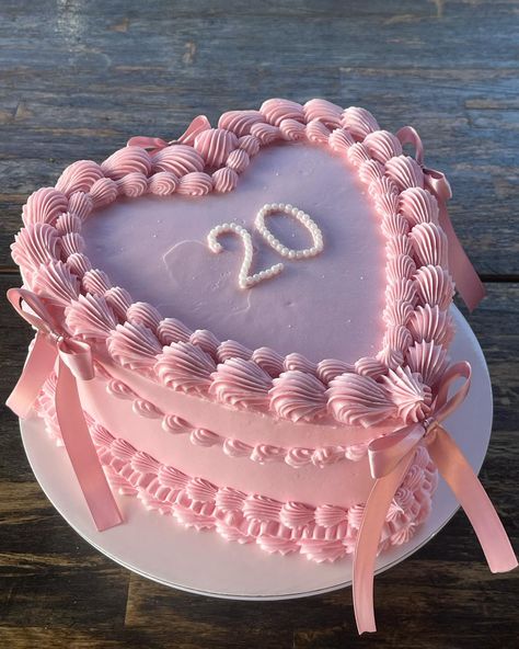 💗🎀20🎀💗 #cake #heartcake #miniheartcake #cakedecorating #baker #baketok #pinkcake #aestheticcake #buttercream #buttercreamcake #cake #cakedecorating #cakedesign #wilton #wiltoncake #dallastx #dallascakes #buttercreamdecorating #buttercreamdesign #coquette #coquettecake Vintage Buttercream Birthday Cake, Lambeth Heart Cake, Pink Cake Aesthetic, Heart Vintage Cake, Cake Phrases, Pink And White Cake, 20 Cake, Heart Shaped Birthday Cake, Buttercream Designs