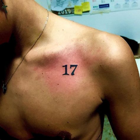 101 Amazing Number Tattoos For 2024! 17 Tattoo Number Font, Number Tattoo Men, Number 17 Tattoo, Tattoo Numbers Ideas, Numbers Tattoo Ideas, Tattoo Numero, Birthday Date Tattoos, Tattoo Number Fonts, Number 13 Tattoos