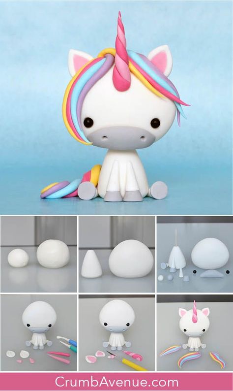 Diy Unicorn Cake, Kue Fondant, Animals Clay, Flori Din Lut, Flori Fondant, Clay Projects For Kids, Easy Polymer Clay, Clay Crafts For Kids, Toppers Diy