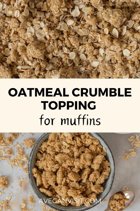 Our oatmeal crumble topping takes 5 minutes to prep and requires just 3 ingredients; oats, brown sugar and vegan butter. It’s the perfect crunchy oatmeal crumble topping for muffins and desserts. There are no complicated steps and all you need is a blender to make this dairy free and vegan topping (you can even make it gluten free). Head to the blog to discover the secrets to achieving the perfect streusel-style crumble topping, and how to keep your crumble topping crunchy. Crumble Topping For Muffins, Healthy Crumble Topping, Gluten Free Crumble Topping, Streusel Topping For Muffins, Streusel Recipe, Gluten Free Crumble, Crunchy Oatmeal, Oatmeal Crumble Topping, Instant Oatmeal Packets