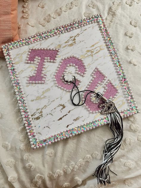 Graduation Cap College Logo, Texas Graduation Cap, Tcu Graduation Cap, Uf Grad Cap, Ucsb Grad Cap, Grad Cap Ideas College Logo, College Graduation Hat Ideas, Decorating Grad Cap, Tcu Graduation Party