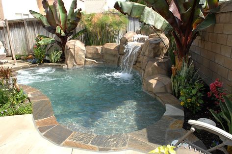 Islander Pools, Large Spa, Spool Ideas, Small Inground Pool, Backyard Ponds, Living Pool, Pool Deck Ideas, Pools Backyard Inground, Rock Waterfall