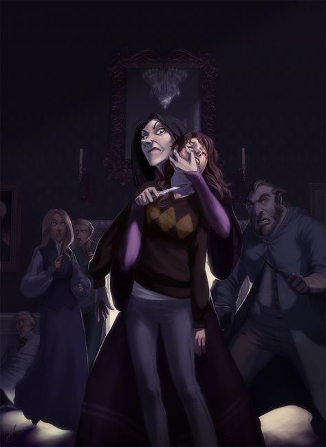 This a FANTASTIC drawing of Chapter 23 when Bella has Hermione. Simply amazing. Fanart Harry Potter, Malfoy Manor, Classe Harry Potter, Harry Potter Illustrations, Gellert Grindelwald, Harry Potter Artwork, Images Harry Potter, Harry James Potter, Harry Potter Anime