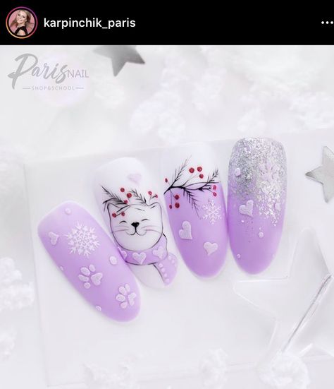 Winter Nail Art Designs, Inspiration Nails, Unghie Nail Art, Christmas Gel Nails, Purple Nail, Animal Nails, Designs Nail, Cat Nails, Polish Colors