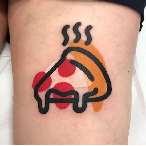 Simple Pizza Tattoo, Pizza Tattoo Design, Mambo Tattoo, Pipe Tattoo, Badge Tattoo, Culinary Tattoos, Tattoo Journal, Pizza Tattoo, Colour Tattoo For Women