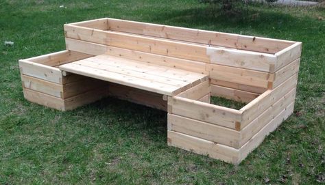 Raised Garden Bed Bench, Raised Bed With Bench, Bench Planter Ideas, Raised Garden Bed With Bench, Unique Raised Garden Beds, Raised Garden Bed Kits, Cedar Raised Garden Beds, Raised Vegetable Gardens, Planter Bench