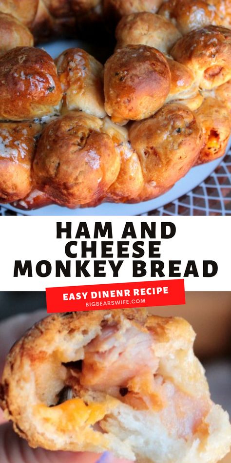 Ham And Cheese Monkey Bread, Ham And Cheese Appetizers For Party, Ham And Cheese Bread, Cheese Monkey Bread, Savory Monkey Bread, Bundt Pan Recipes, Cheese Bread Sticks, Easy Monkey Bread, Bubble Bread