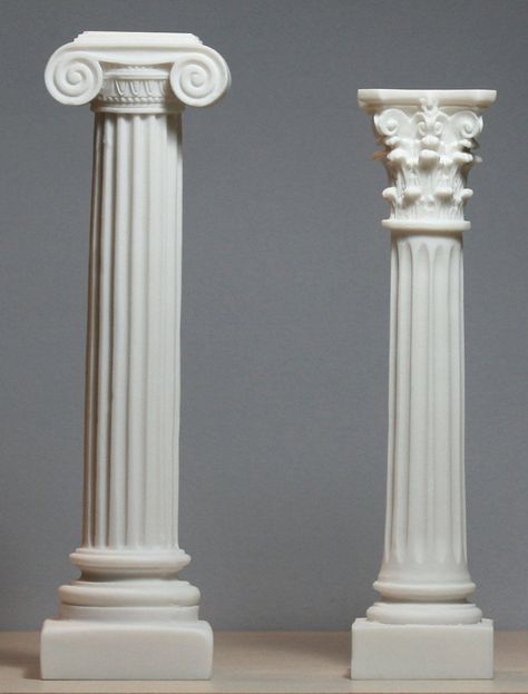 Set 2 Greek Columns Ionic 9'' & Corinthian | Etsy Greek Columns Aesthetic, Columns Aesthetic, Pedestal Decor, Ionic Order, Ionic Column, Greek Columns, Pillar Design, Corinthian Column, Decor Sculpture