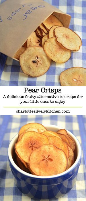 Pear crisps – A delicious, fruity alternative to crisps for your little ones to enjoy. Really easy to make and no nasty added extras. Gluten free. Pear Crisp, Paleo Snack, Pear Recipes, Dehydrated Food, Dehydrator Recipes, Healthy Snacks For Kids, Fruit Recipes, Healthy Treats, Appetizer Snacks