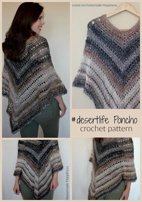 Desert Life Poncho - I named this Crochet Poncho Pattern the  #desertlife Poncho because this is about as cozy as we get here in the desert! Poncho Shawl Pattern, How To Crochet A Poncho, Easy Crochet Poncho Free Pattern Simple, Desert Poncho, Easy Crochet Poncho Free Pattern, Poncho Crochet Pattern Free, Free Crochet Poncho Patterns, Crocheted Ponchos, Crochet Poncho Patterns Easy