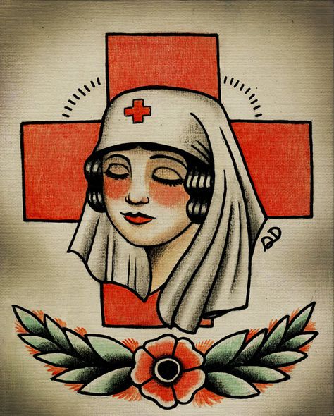 Traditional Tattoo Nurse, Nurse Drawing, Nurse Tattoo, Lion Tattoos, Nurse Art, Vintage Nurse, Inspiration Tattoo, Tattoos Geometric, Cowgirl Art