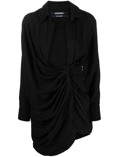 Jacquemus Dress, Knotted Shirt, Classic Shirt Dress, Designer Cocktail Dress, Designer Drapes, Black Chiffon, Asymmetrical Skirt, Signature Look, Draped Dress