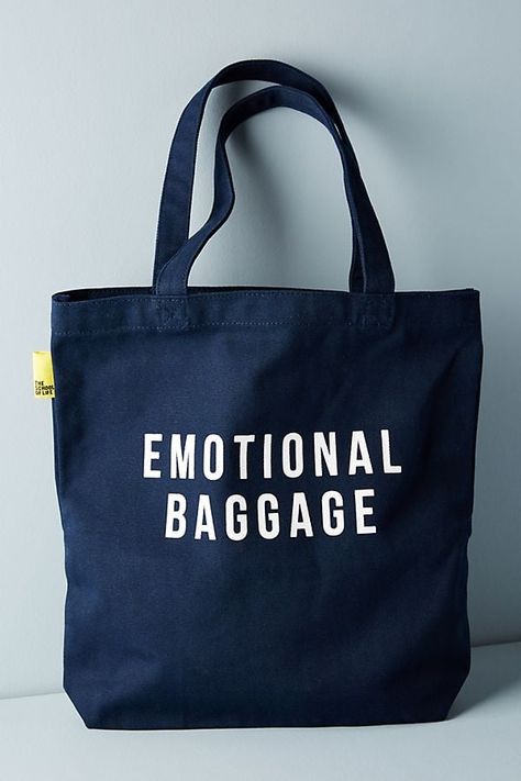 The School of Life Emotional Baggage Tote Desain Merek, The School Of Life, Anthropologie Holiday, School Of Life, Canvas Bag Design, Fashion Purses, Merch Design, Funny Tote Bags, Emotional Baggage