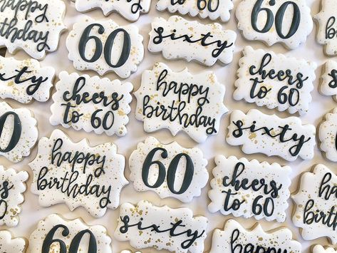 144 Likes, 0 Comments - Joy Corts (@joyofbakingsugarartist) on Instagram: “There’s just something so classy about the simplicity of black and gold 🖤 . . . . .…” 60 Th Birthday Cookies, 60th Cookies Birthday, 60th Cookies Birthday For Men, Decorated Cookies 60th Birthday, 60th Birthday Sugar Cookies, 60th Birthday Cookies, 60th Birthday Ideas For Mom Party, 60th Birthday Ideas For Mom, Birthday Biscuits