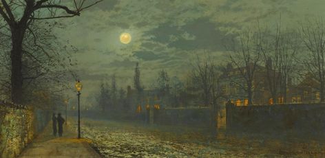 John Atkinson Grimshaw – private collection. A Moonlit Walk (1882) | elsewhere Desktop Wallpaper Hd 1080p, John Atkinson Grimshaw, Atkinson Grimshaw, Moonlight Painting, Academia Wallpaper, Pc Wallpaper, Cityscape Painting, Art Uk, Oil Painting Reproductions